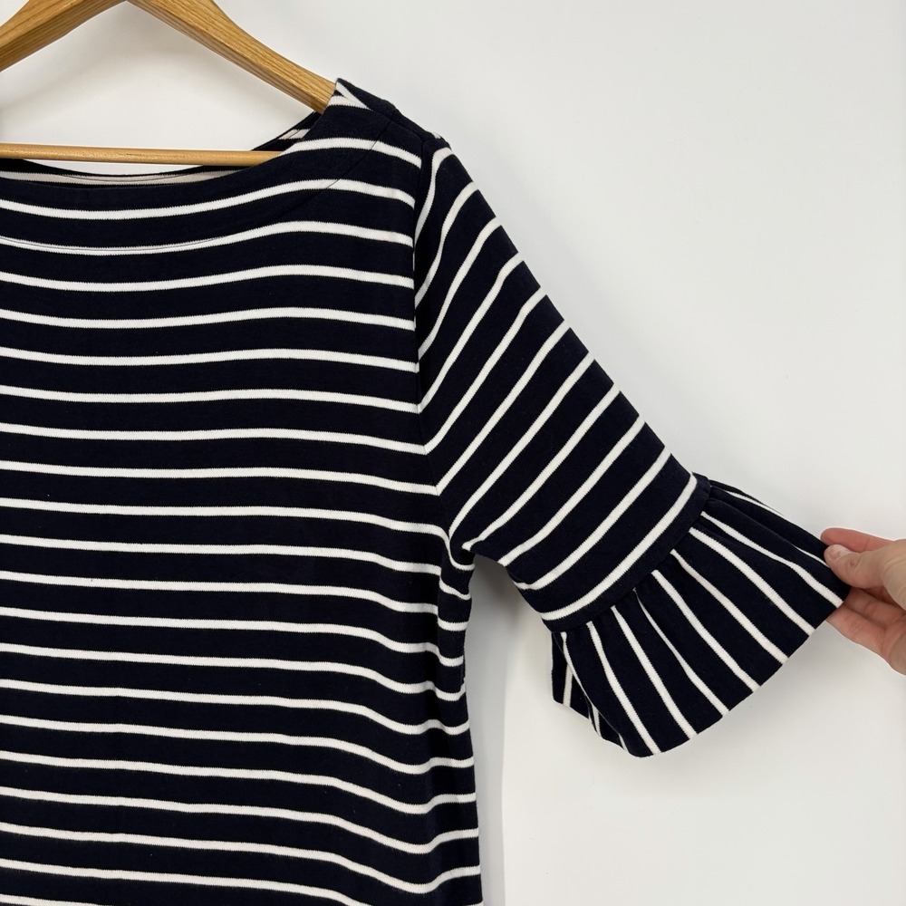 Talbots Striped Bell Sleeve Shift Dress XL Cotton Navy White Nautical Summer - Picture 8 of 10